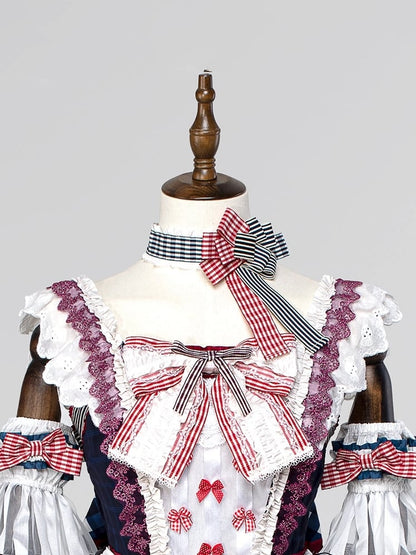 Muster Choker Plaid Bowknot und Streifen
