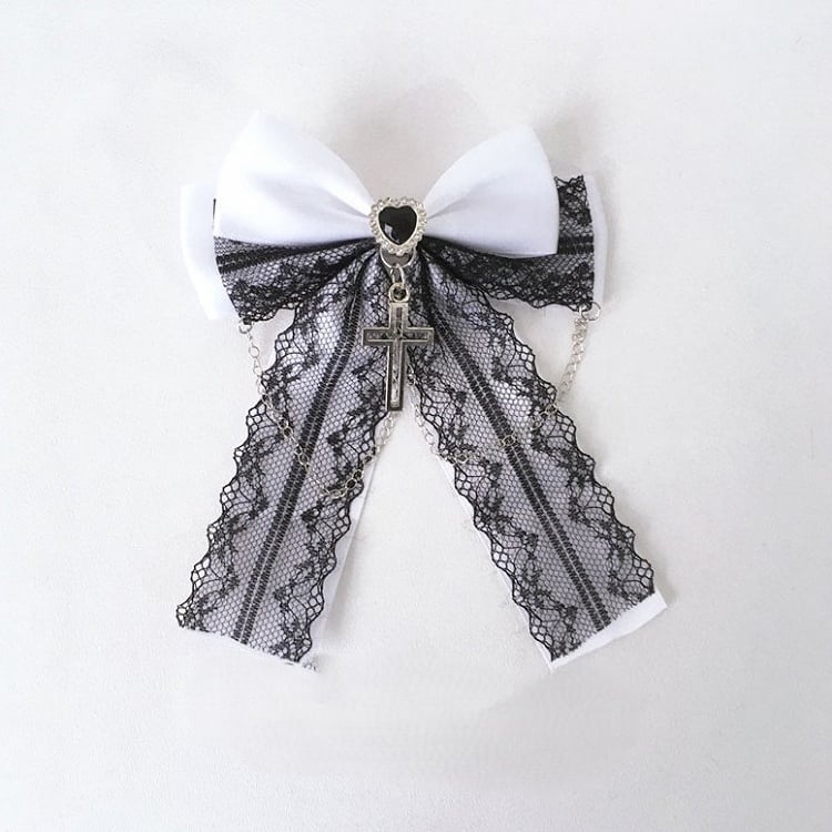 6 with Trim Lace Colors Heart Hairclip Accents Cross Black Rhinestone Bow Pendant
