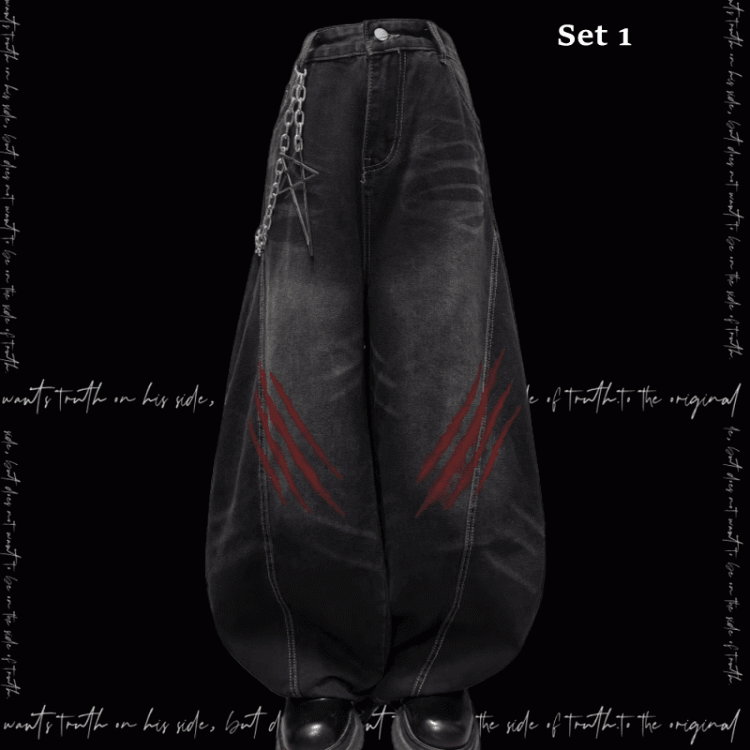 Weite Jeans mit verblasstem Kratzmuster und Used-Look im Punk-Look in verwaschenem Schwarz