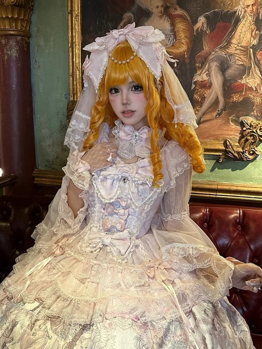 Chain Pink and Head Sweet Lolita Accents with Bead Veil Bow