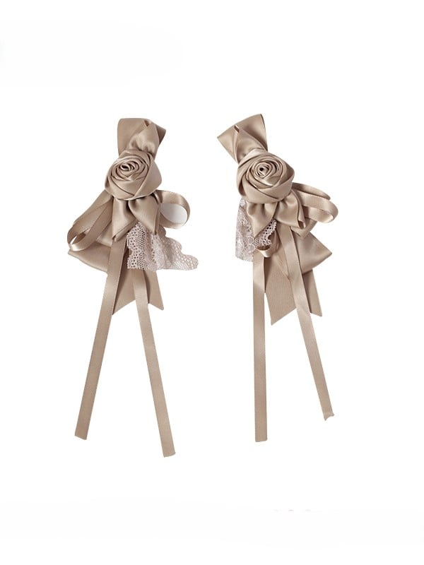 Gothic Streamers Hairclips Rose with Black/Champagne/White Ribbon