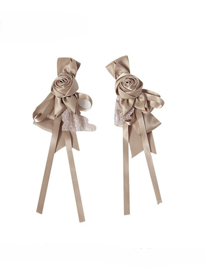 Gothic Streamers Hairclips Rose with Black/Champagne/White Ribbon