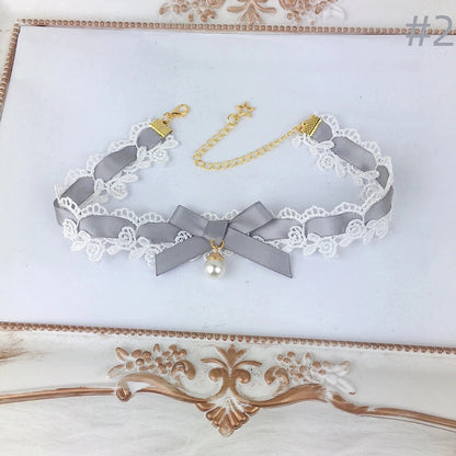 Color Bow Necklace Lace Choker Options) (Multiple