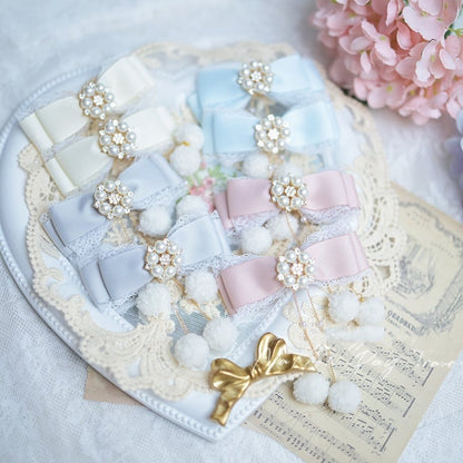 ポンポンチャーム ジライケイ ボウヘアクリップ ピンク/ダスティブルー/クリーミーブルー ダスティホワイト/ライト