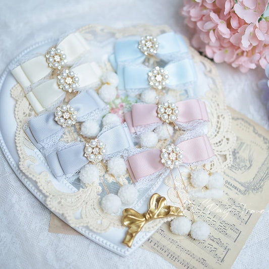 ポンポンチャーム ジライケイ ボウヘアクリップ ピンク/ダスティブルー/クリーミーブルー ダスティホワイト/ライト