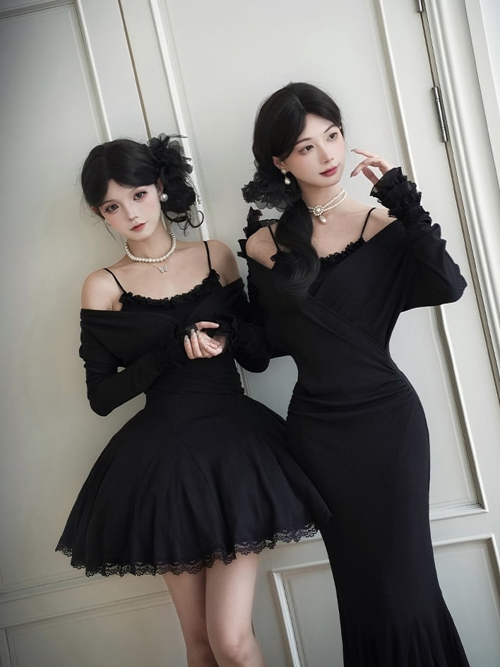 Black Bodycon Elegant V-Neck Dress Deep Knit Mermaid
