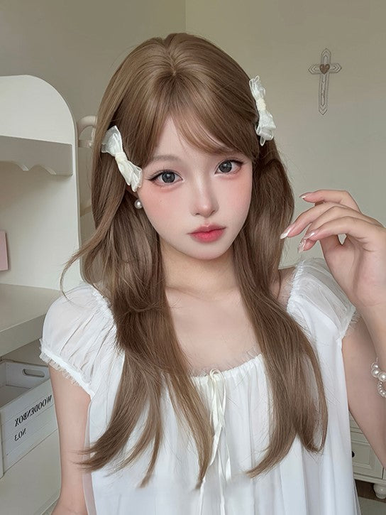 With LIght Brown Length Air 65CM Bangs Straight Wig
