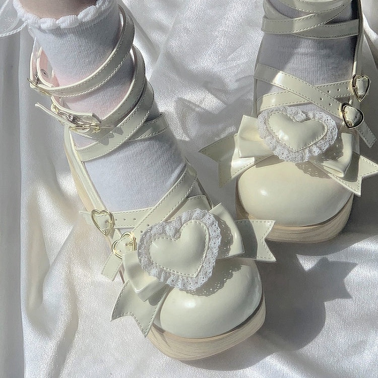 Yellow Toe Platform Lolita Creamy Mary Round Design with Sweet Janes