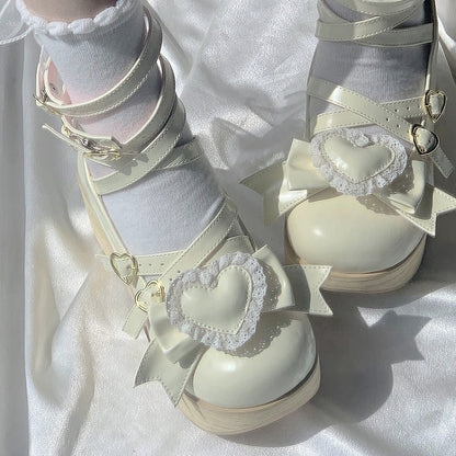 Yellow Toe Platform Lolita Creamy Mary Round Design with Sweet Janes