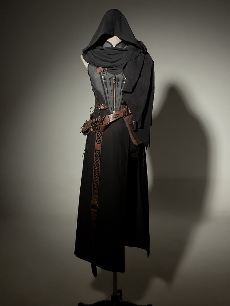 Kapuze Ärmellos Ärmel Schwarz Schlitz Schal Gürtel Shorts Kleid und + Oberschenkel-high Grau