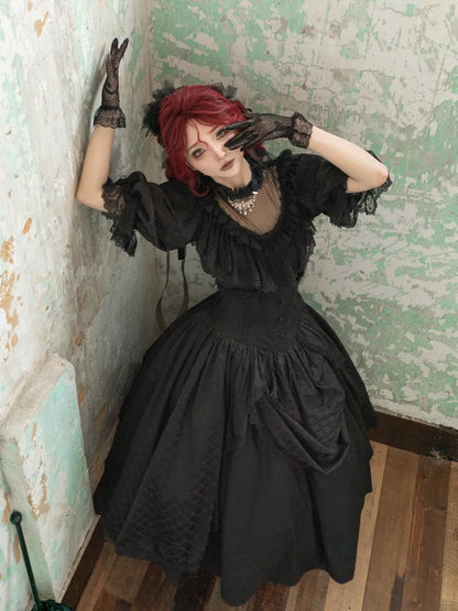 Black Boned Corset Waist Skirt High Waist Aristocrat Gothic Lolita Skirt