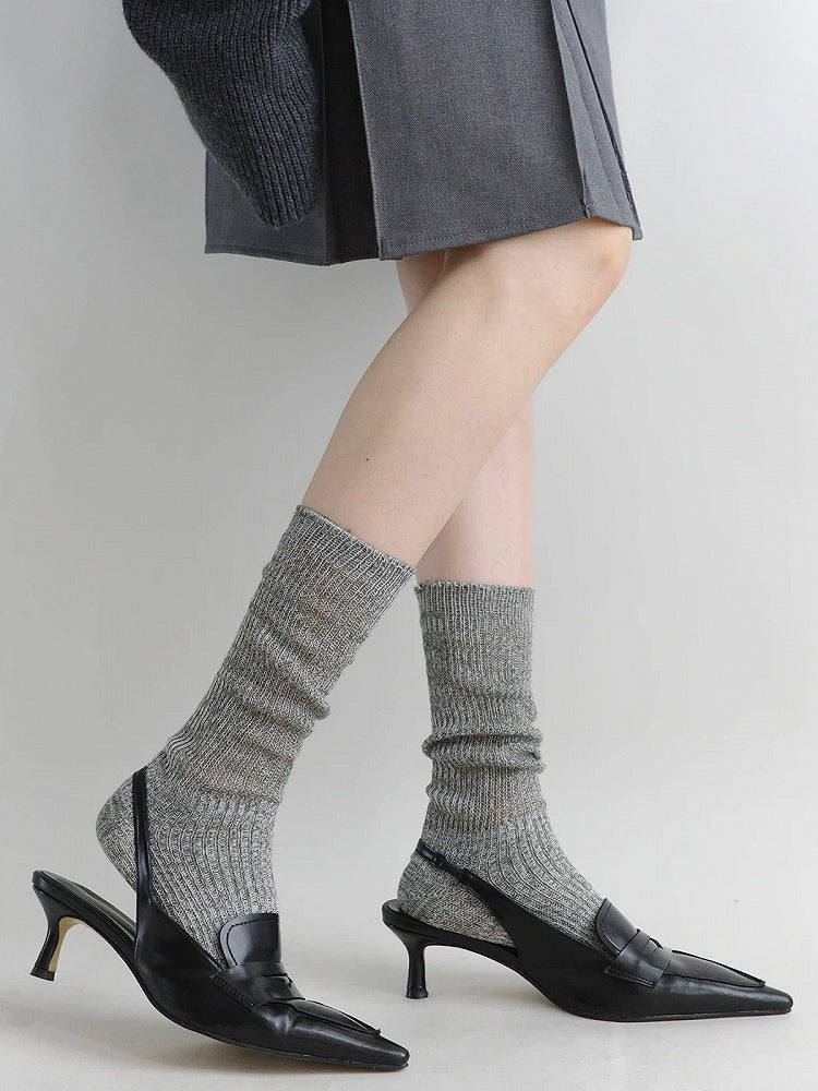 Knit Socks Marled Ribbed Slouchy Calf