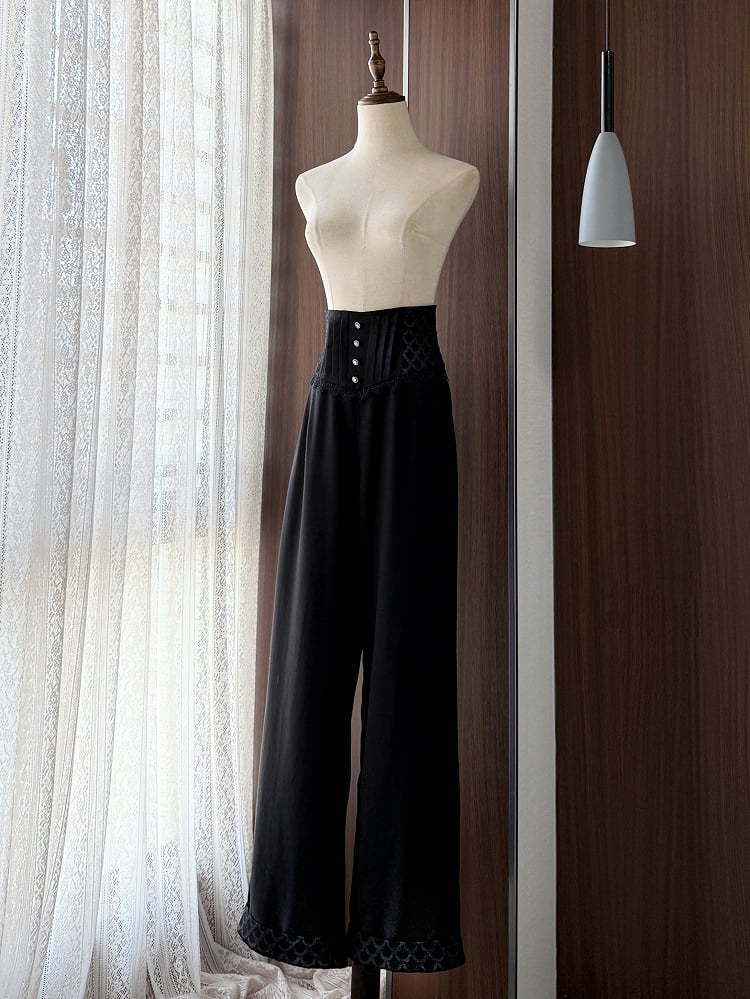 High Belt Ouji Black Corset Waist Boned Lolita Pants