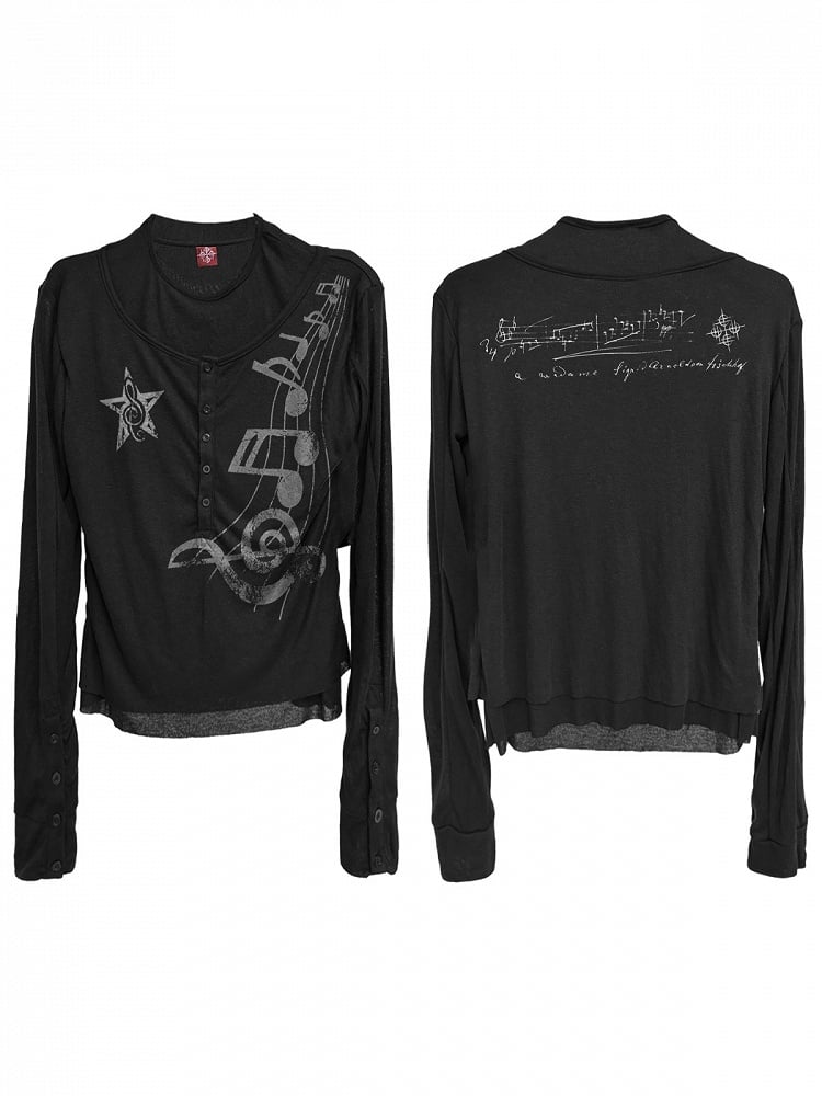 Unisex Black Mesh Long Sleeve Tee with Music Graphics - DETW OnLine