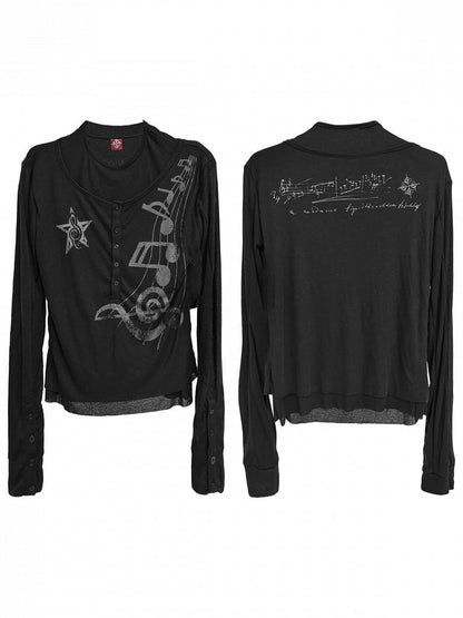 Unisex Black Mesh Long Sleeve Tee with Music Graphics - DETW OnLine
