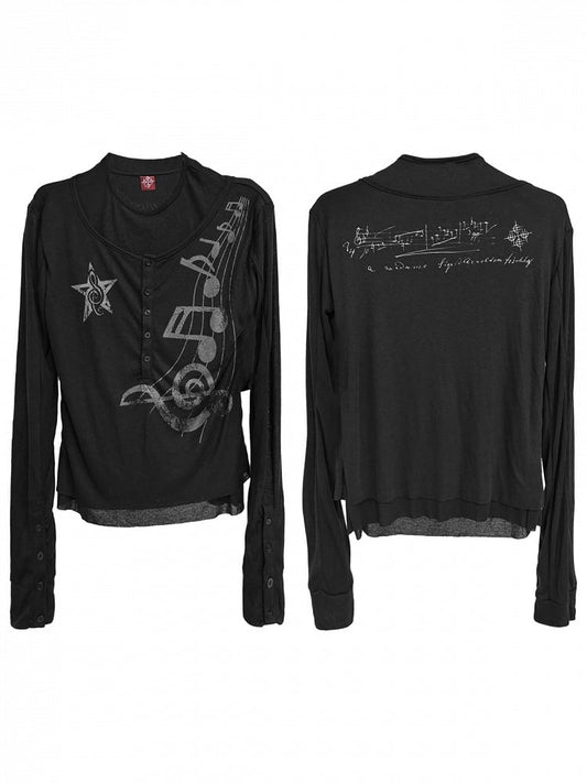 Unisex Black Mesh Long Sleeve Tee with Music Graphics - DETW OnLine