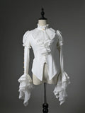 White Ruffled High Neck Long Sleeve Shirt