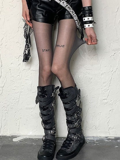 Black Print Tights Letter Y2K