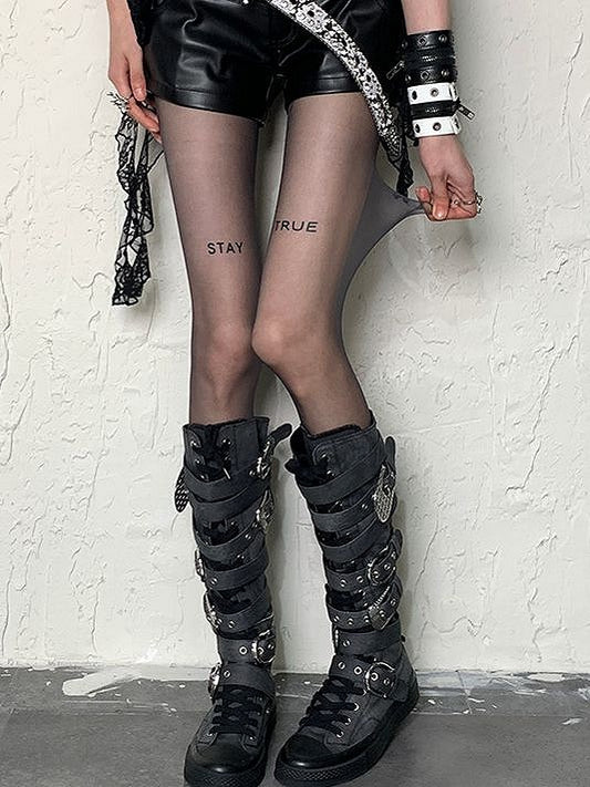 Black Print Tights Letter Y2K