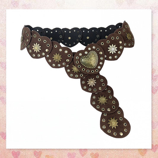 ミラードファッション ブラウン ウェイストランドパンク ハート型スタッズウエストベルト