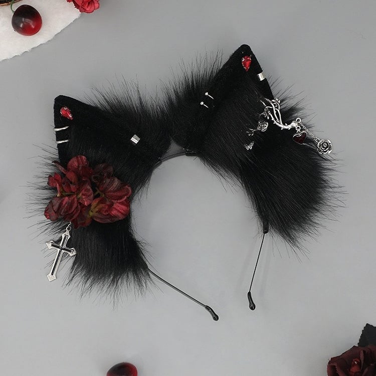 Charm Kreuz Lolita Schwarz Floral Punk Design SchwarzWeiß/Alle