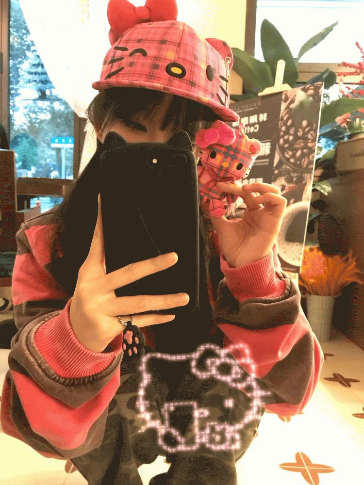 Pink Plaid Kitty Adjustable Baseball Cap with Detachable Bow