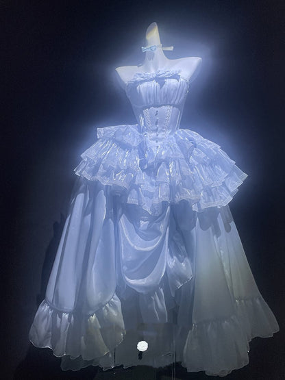 ブルーのロングドローストリングアンダースカート