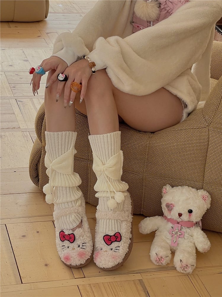 Warmers Black/White Knitted Bow Leg