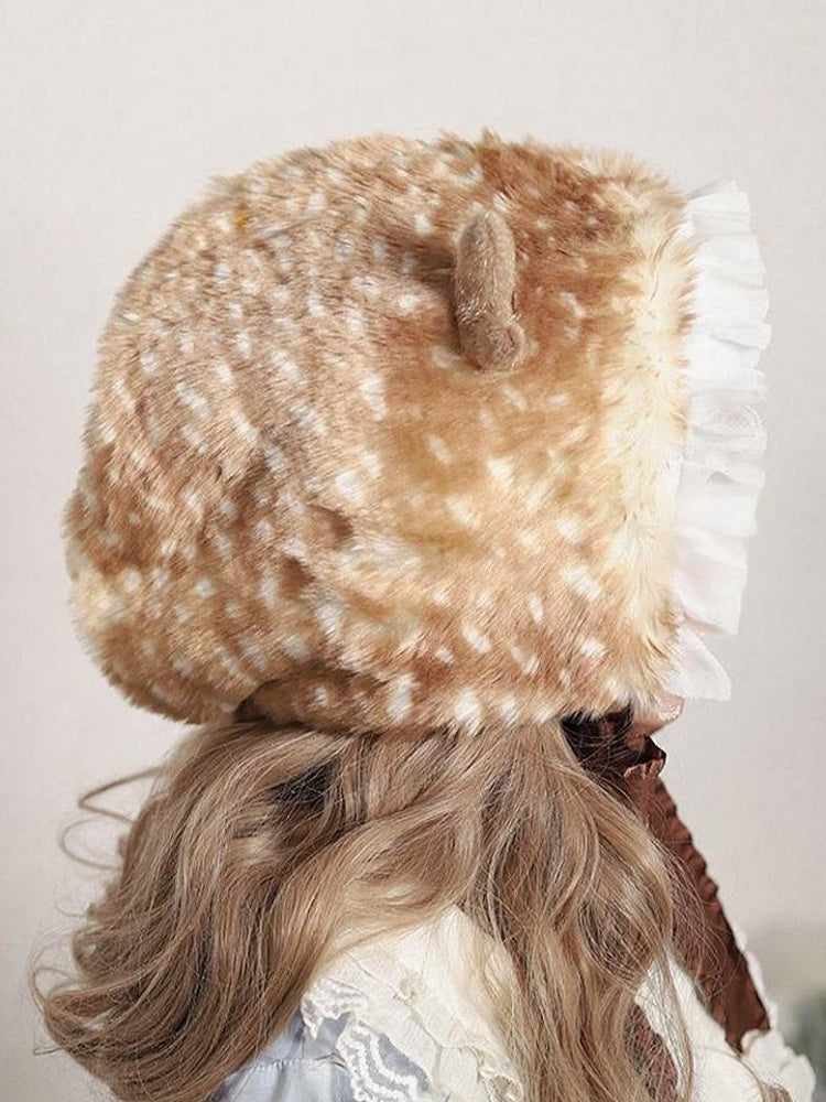 Spotted Earflap Plush Tied Hat Sweet Lolita Deer