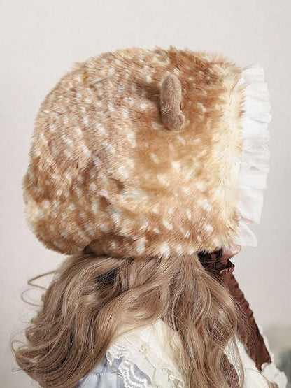 Spotted Earflap Plush Tied Hat Sweet Lolita Deer