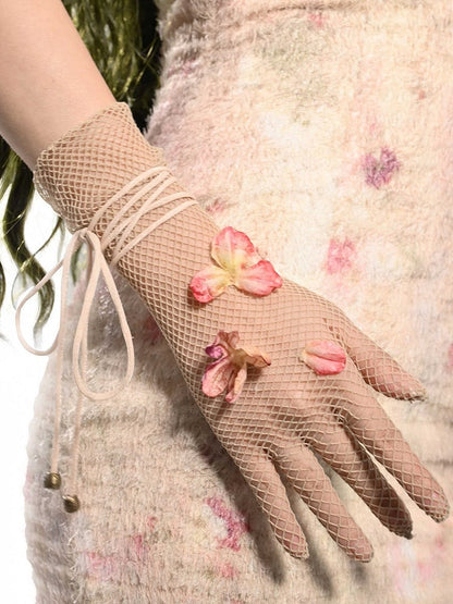 Fairy Gloves Floral Apricot Mesh