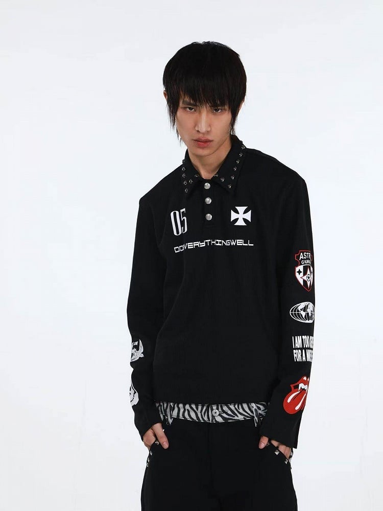 Black Rivet Polo Shirt with Graphic - DETW OnLine