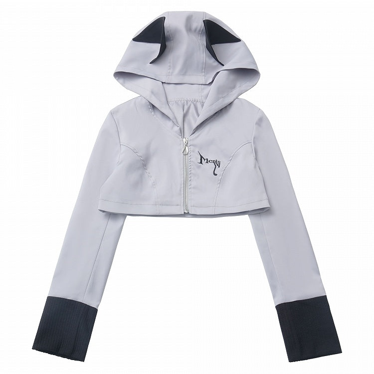 ウルフイヤーズ グレー ジップ フードクロージャーデザイン クロップドジャケット