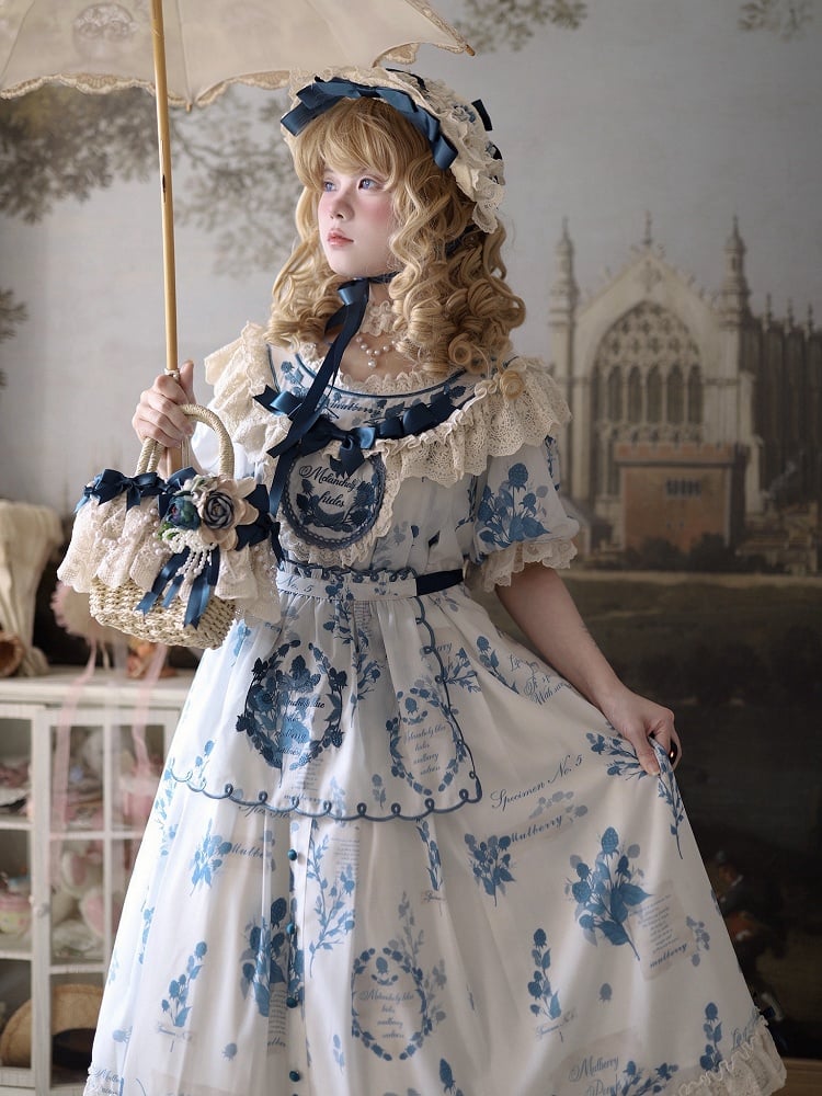Loose Lolita Print Dress Plus Mulberry Sizes Poetry‌ and Blue Available