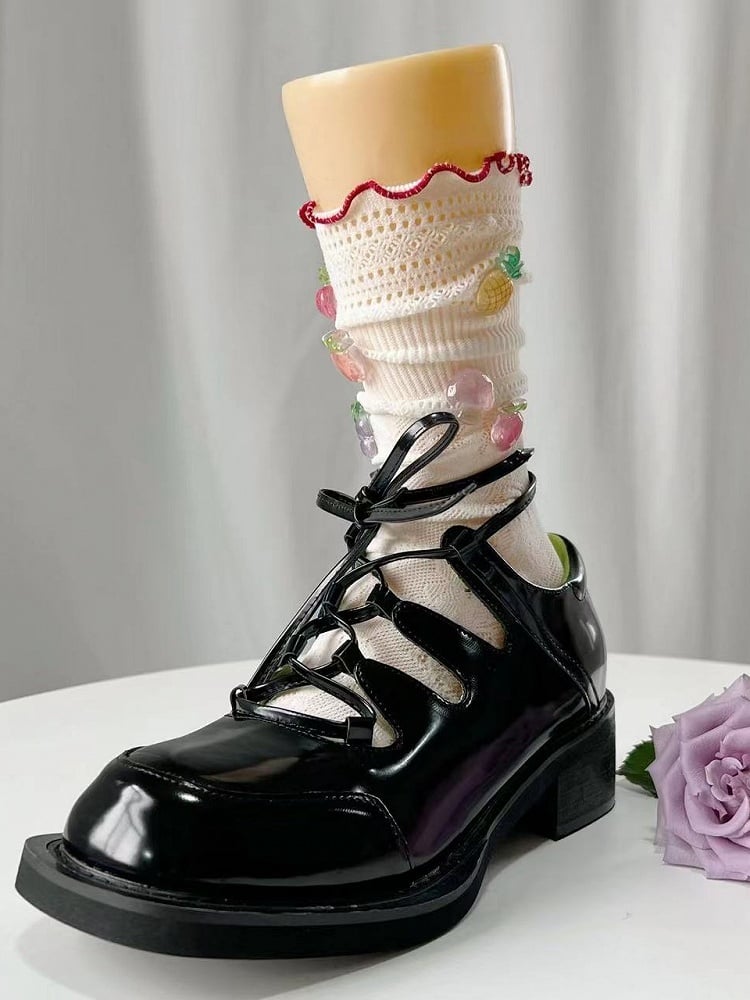 Decorated Cotton Fruit Socks 4 Lace Cutout Colors