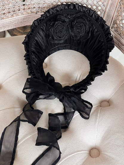 Lolita Detachable with Apricot/Black/White/Red Ruffled Bonnet