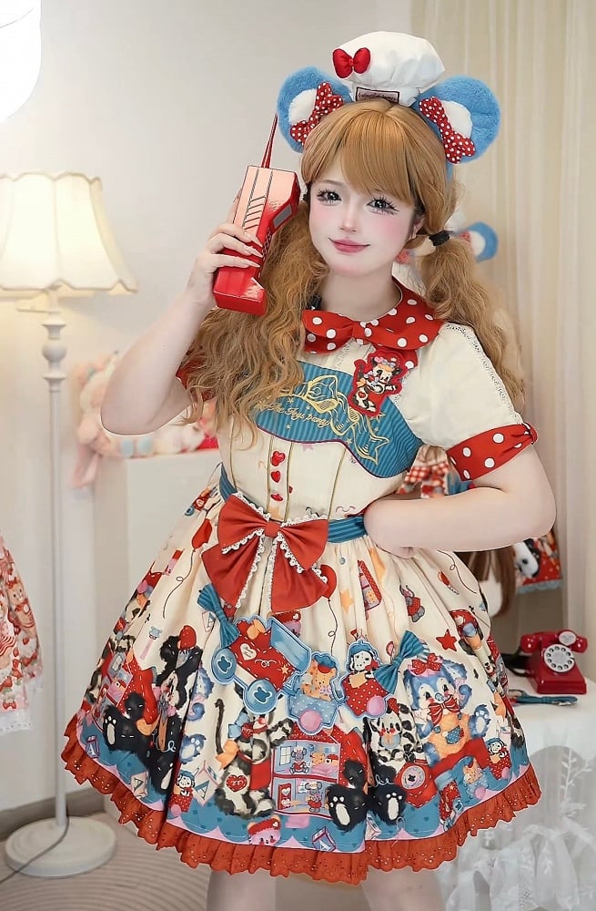 Puppy's Toy House Creamy High Waist Sweet Lolita JSK / Full Set