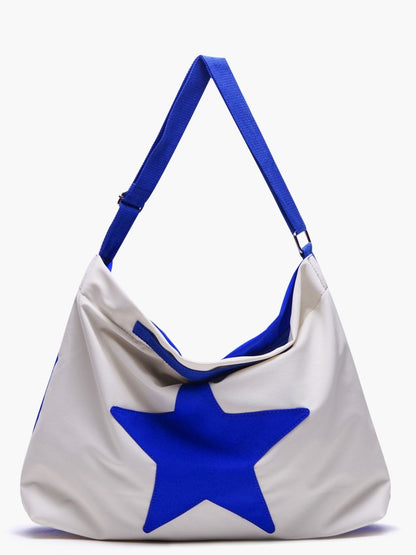 White Spacious Tote Classic and Bag Blue Star-Pattern