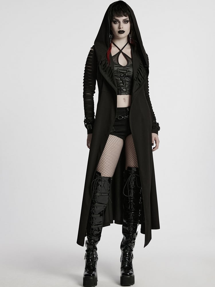 Hooded Cut Washed Jacket Black Punk