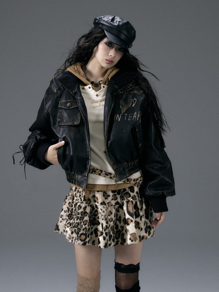 クロスアップリケ ブラック パンク ジャケット レースアップ ディテール スリーブ