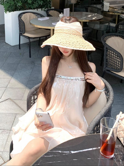 Apricot Sequins Ruffle Hem Summer Holiday Dress - Qchiwawameme