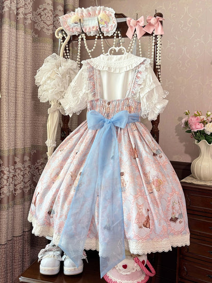 and Skirt Blue Waist Print High Lolita Bunny Violin Jumper Sweet