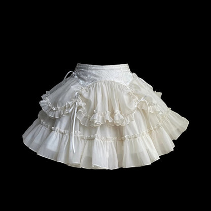 Hem Ruffle Skirt Gothic White Lolita Drawstring