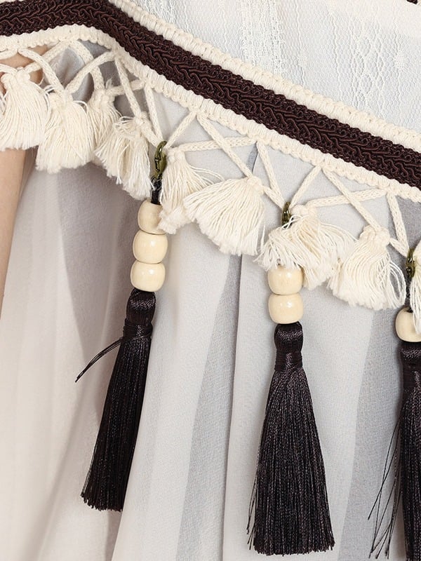 Brown & White Cape + Dress Set with Fringe and Waist Belt - Wasteland Style - Unknown Star
