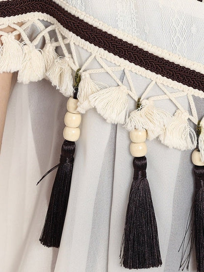 Brown & White Cape + Dress Set with Fringe and Waist Belt - Wasteland Style - Unknown Star