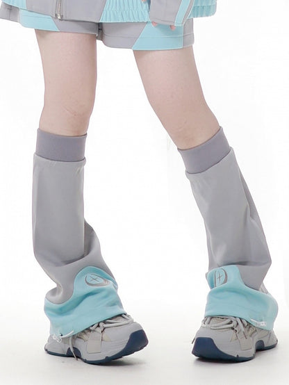 月と星の刺繍入りグリーングレーレッグウォーマー