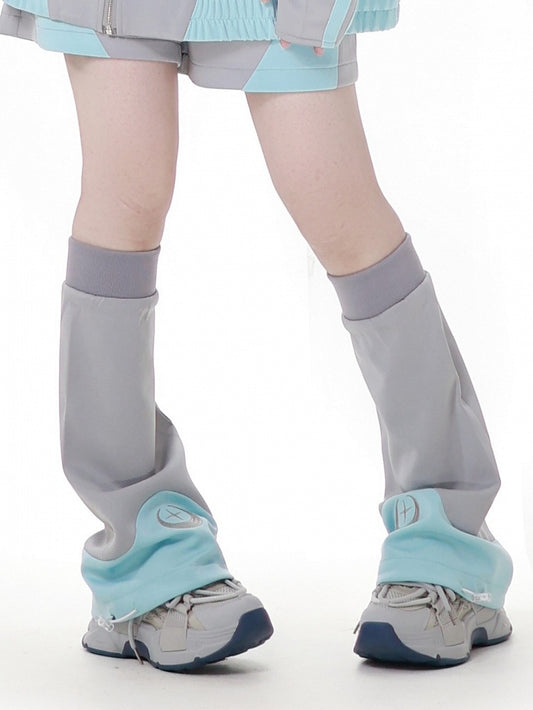 月と星の刺繍入りグリーングレーレッグウォーマー