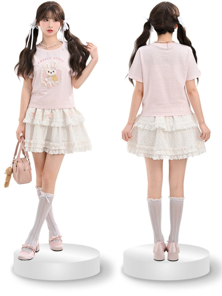 Pink Yume Adorable T-Shirt Bunny Applique Round Neck Kawaii