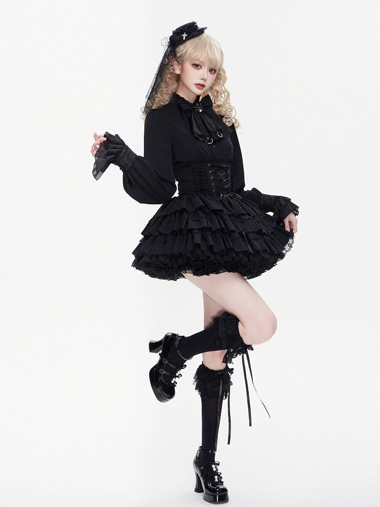 Adjustable Lace-Up Black Layered Skirt with High Waist - DevilInspired Exclusive Collection