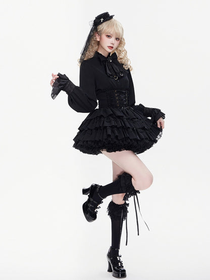 Adjustable Lace-Up Black Layered Skirt with High Waist - DevilInspired Exclusive Collection